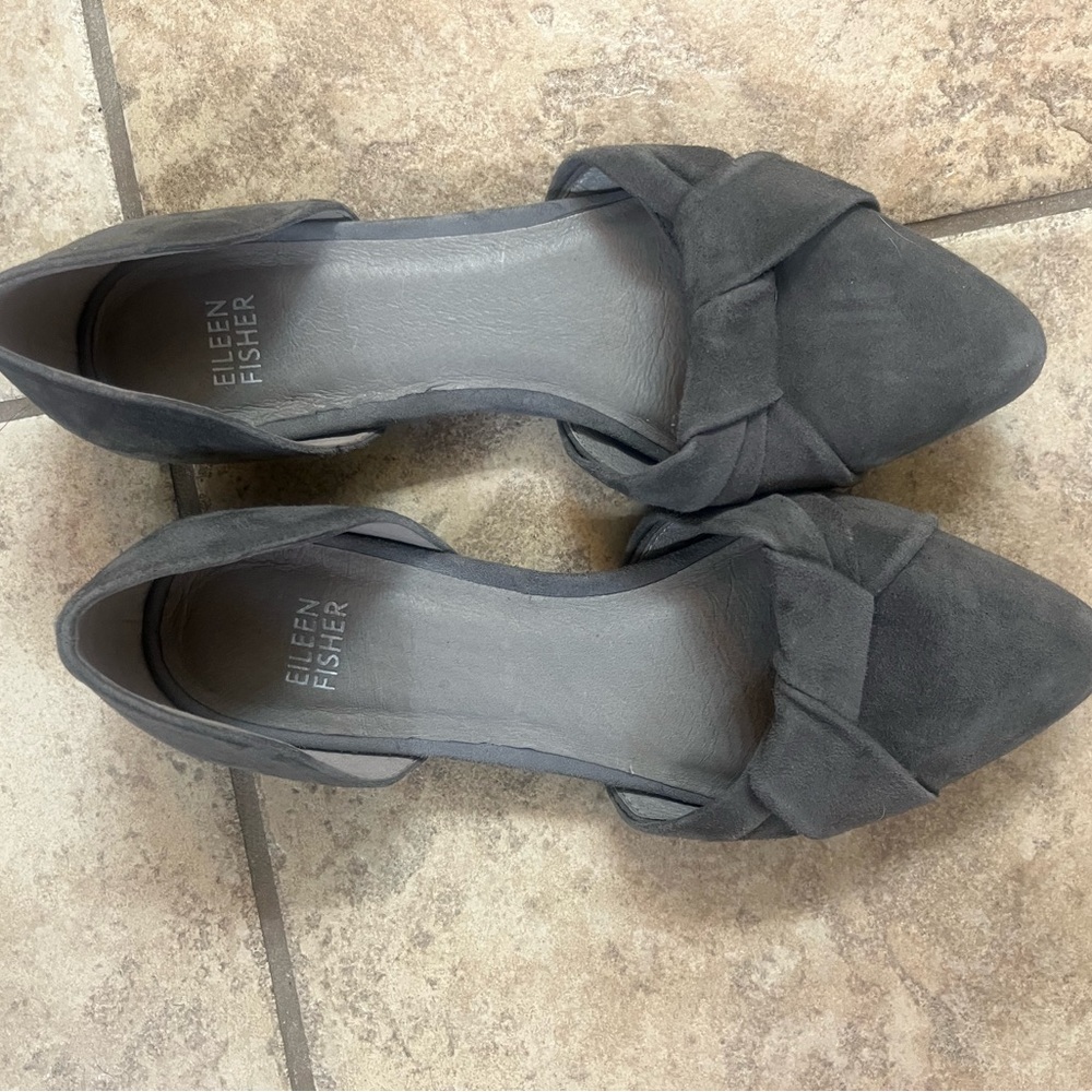 Eileen Fisher Gray Flats with Bow Detail